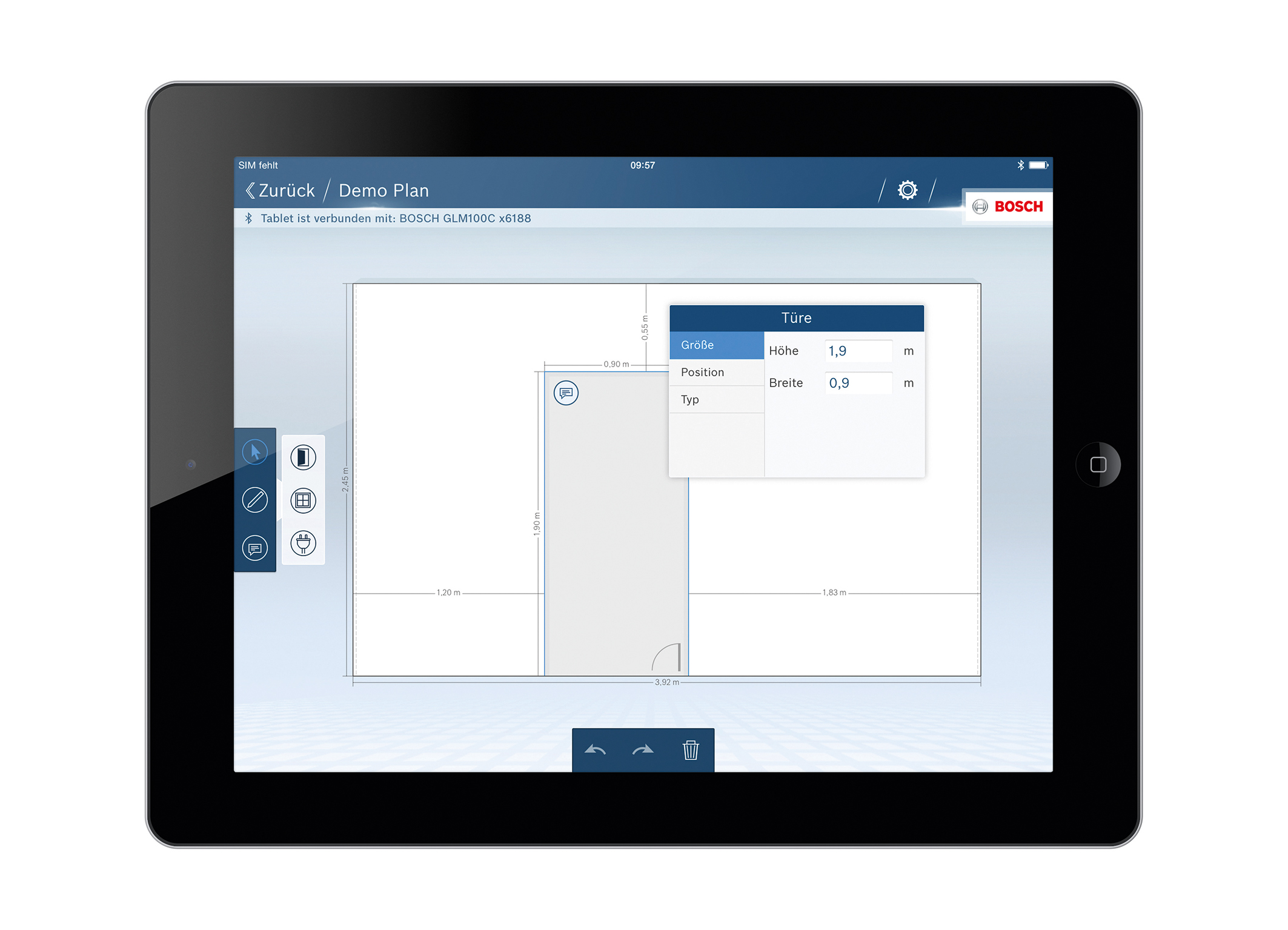 The GLM floor plan app from Bosch for professionals