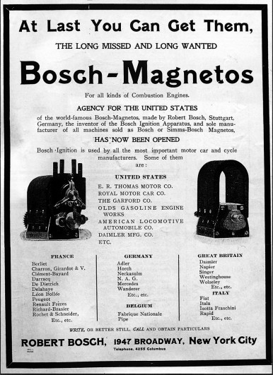 Bosch Advertisement published in an american newspaper, 1906