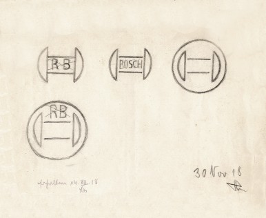 Design drawing of Gottlob Honold for Bosch logos, 1918