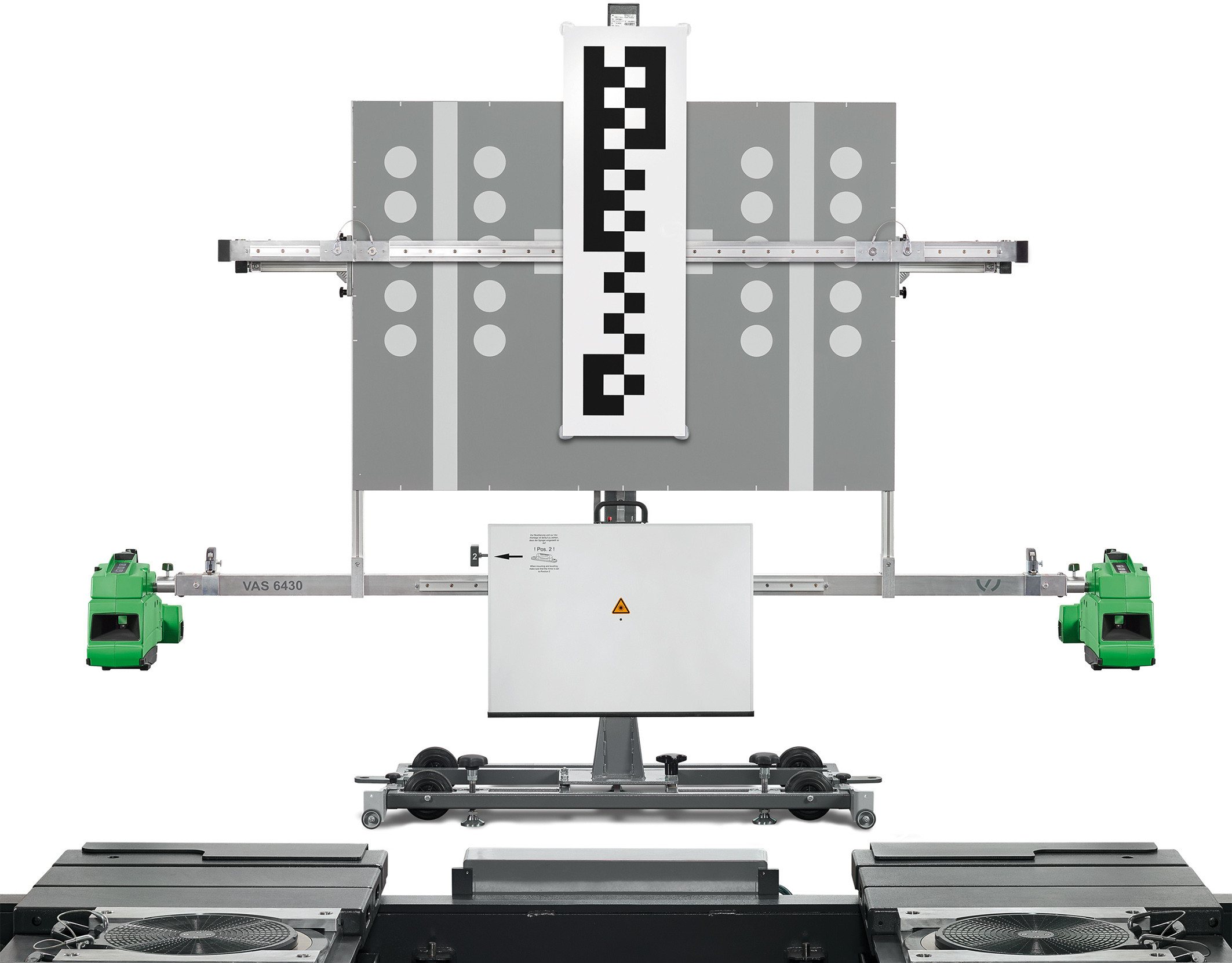 DAS 1000 combined with SCT 1415 and CCD wheel alignment (Calibration targets for Opel/Fiat/Kia/Hyundai illustrated)