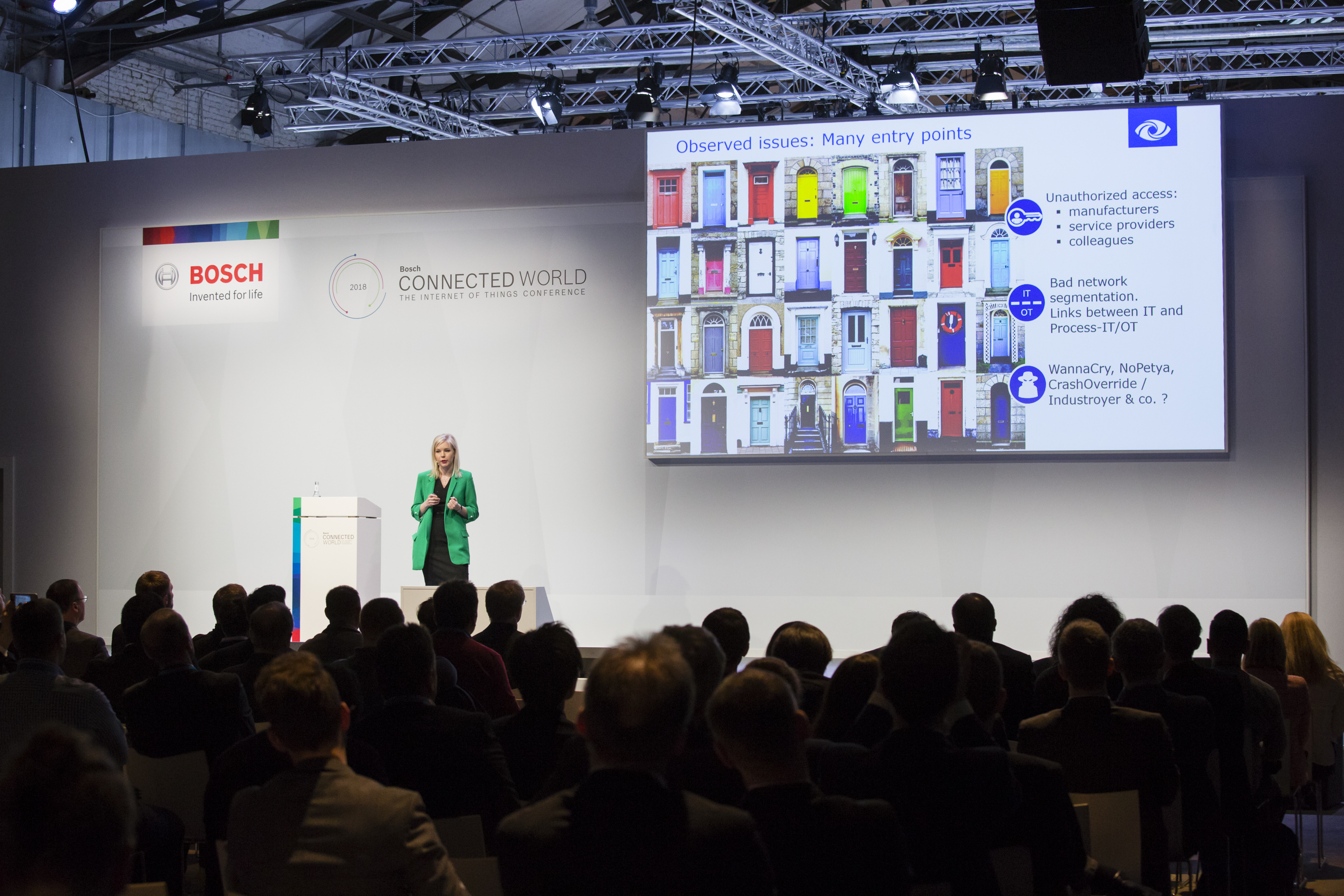 Christina Hoefer from SecurityMatters speaking about cyber resilience in industrial networks at the Bosch ConnectedWorld 2018