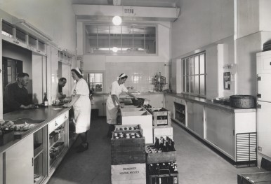 Food serving area of the Bosch-canteen in Feuerbach, 1951
