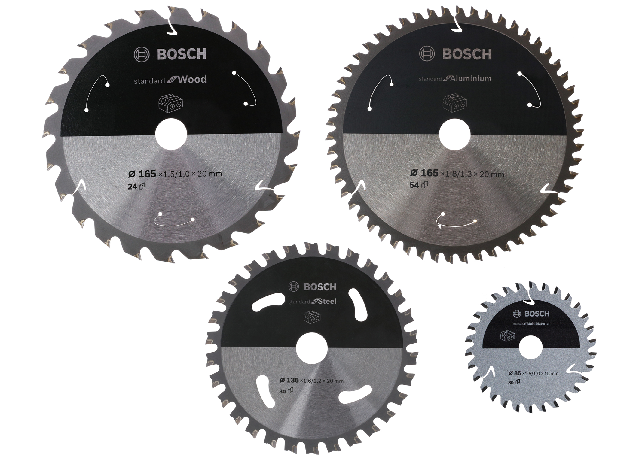 Clean cuts in common materials, maximum runtime for cordless saws: “Standard for” circular saw blades