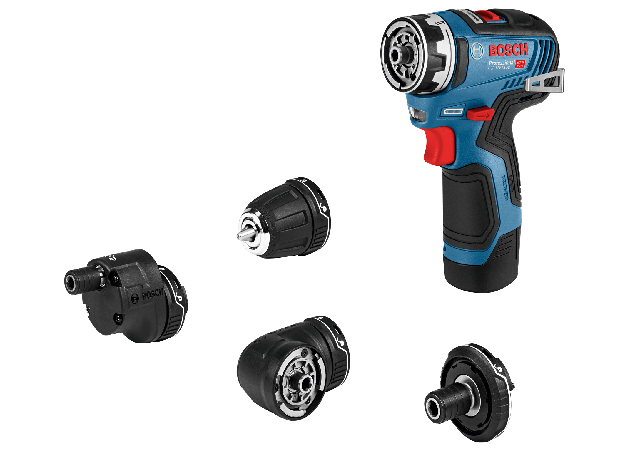 The new GSR 12V-35 FC Professional cordless drill/driver: Proven flexibility thanks to four system adapters 