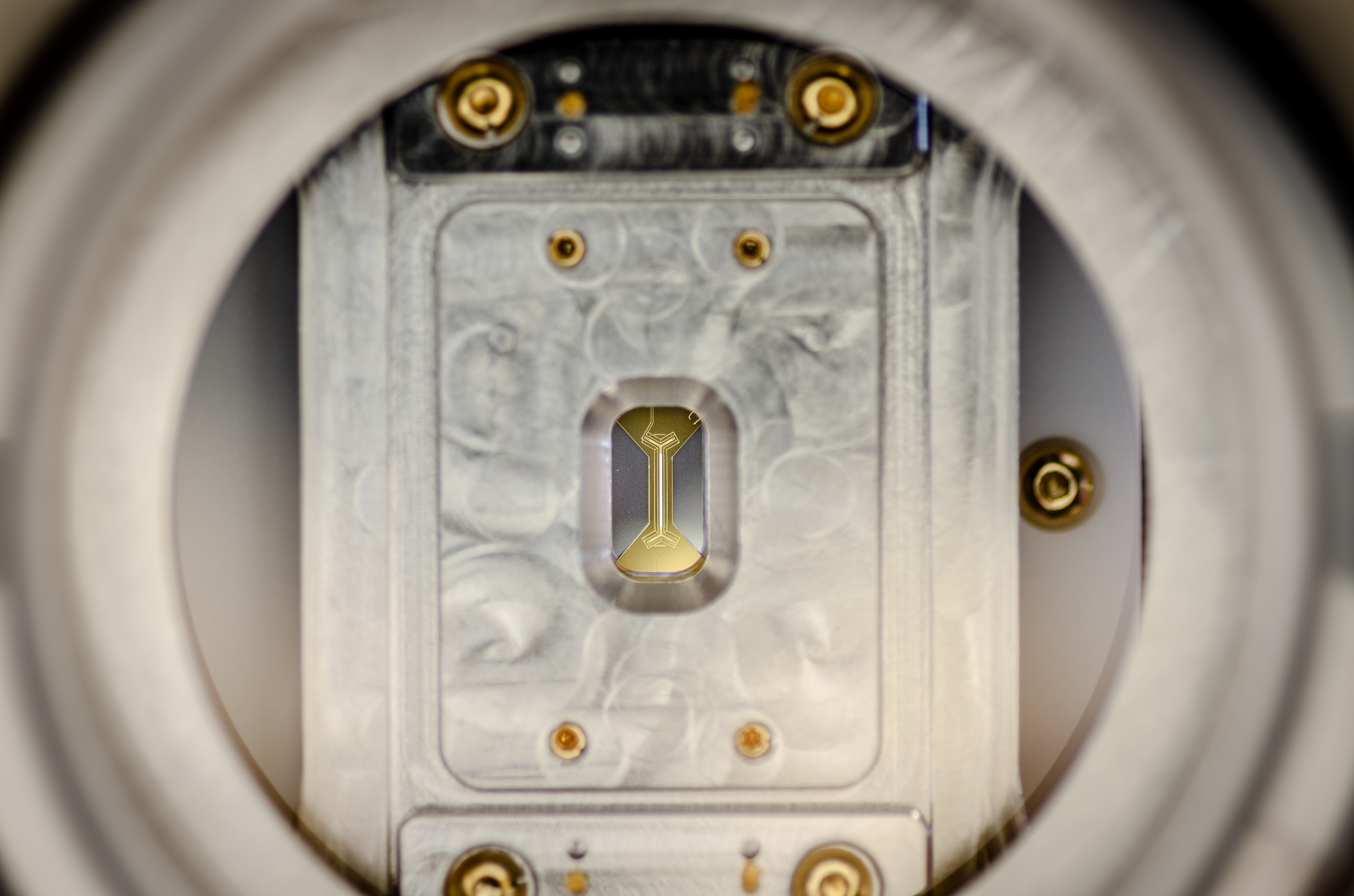 The heart of the quantum computer: Ion Trap in vacuum chamber