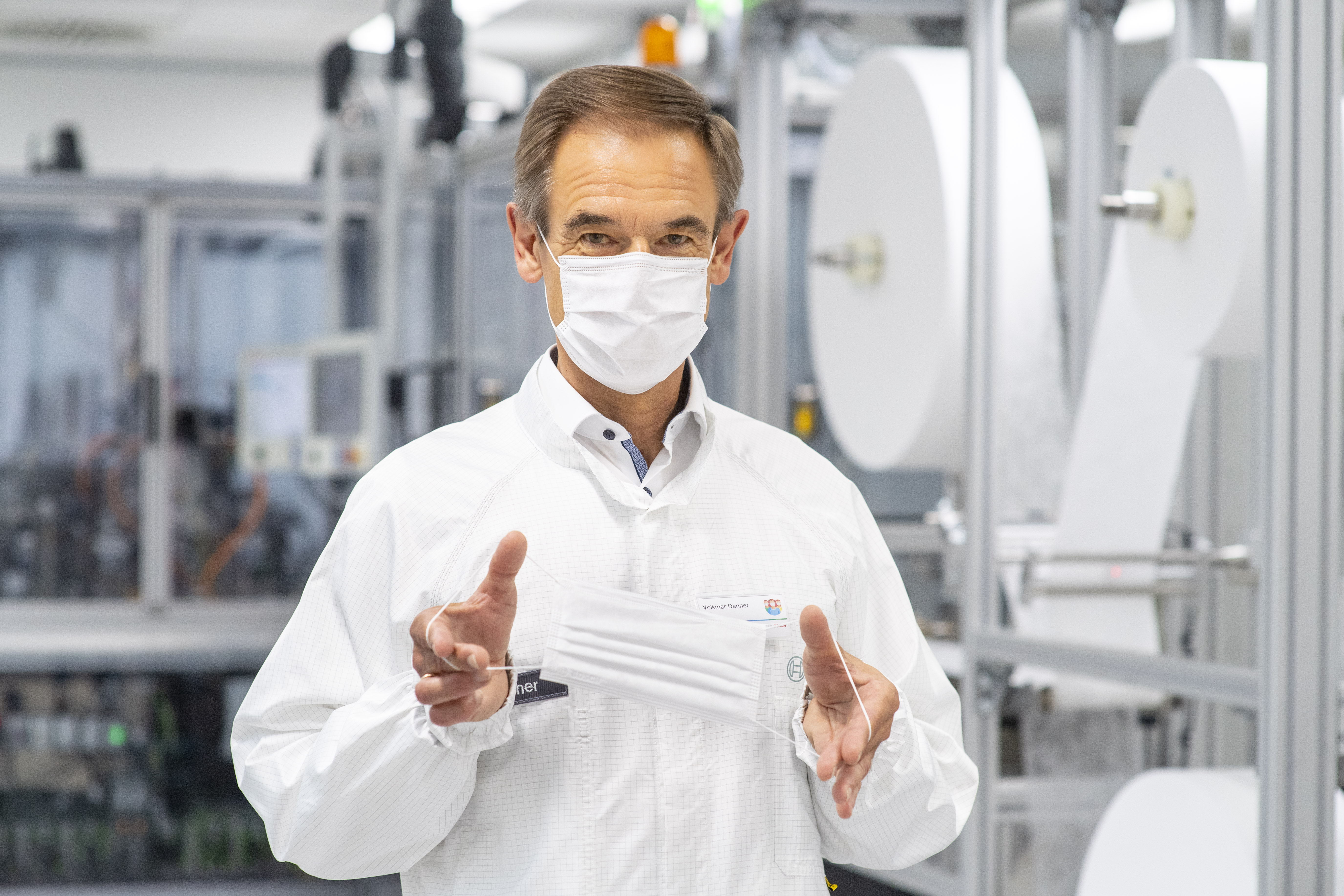 The Bosch CEO Dr. Volkmar Denner launches a special production line for face masks.