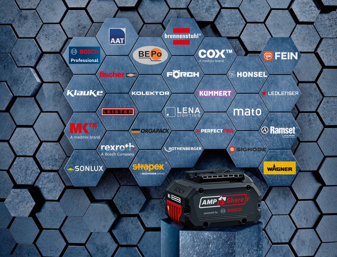 AkkuSystem für Profis wächst auf mehr als 25 Marken AmpShare powered by Bosch Bosch Media AkkuSystem für Profis wächst auf mehr als 25 Marken AmpShare powered by Bosch Bosch Media