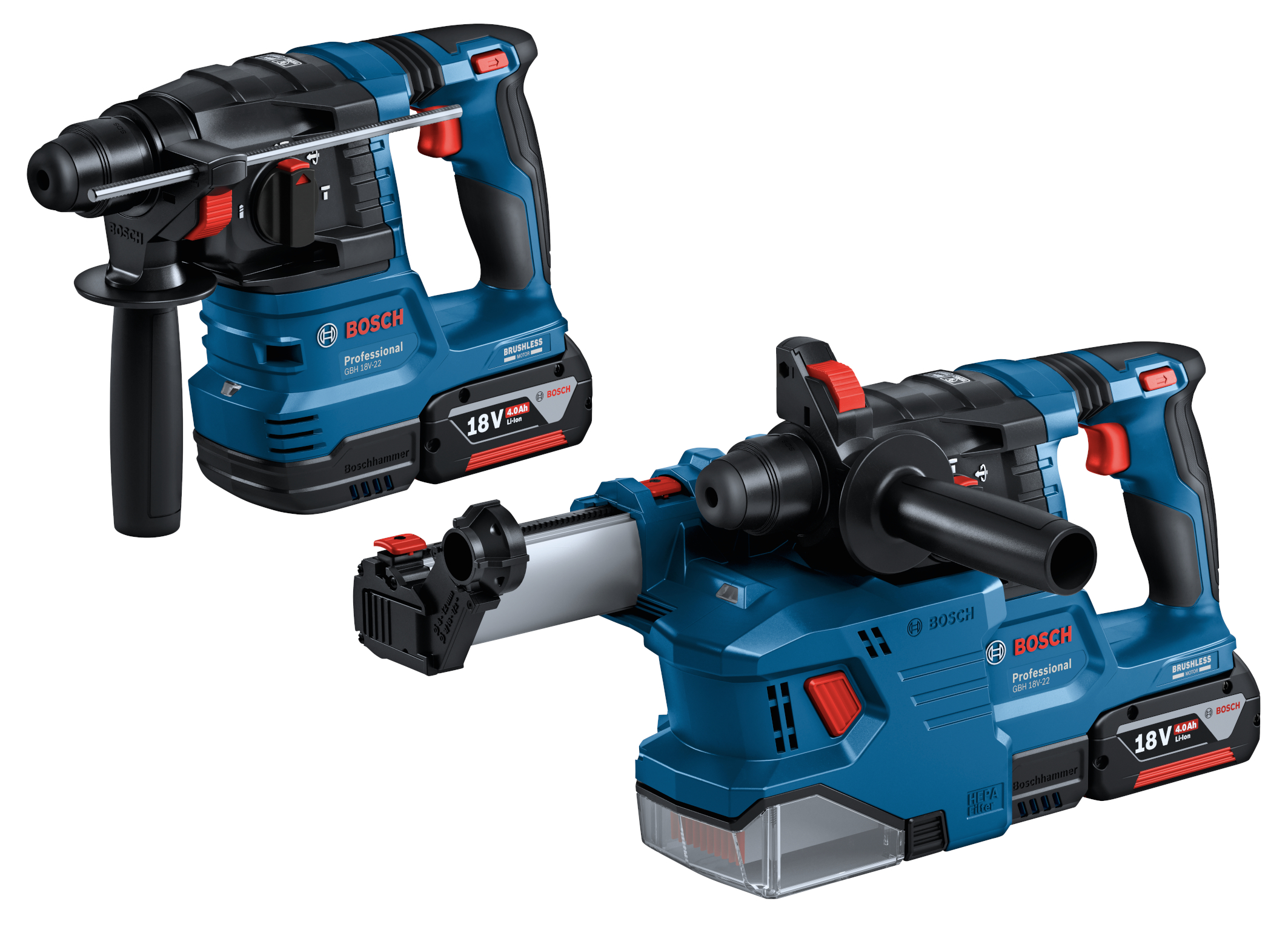 New to the Professional 18V System: Compact professional cordless rotary hammer with dust extractor