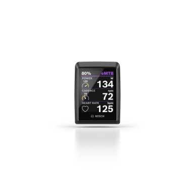 The user's heart rate is displayed on the Kiox display or ride screen while riding.