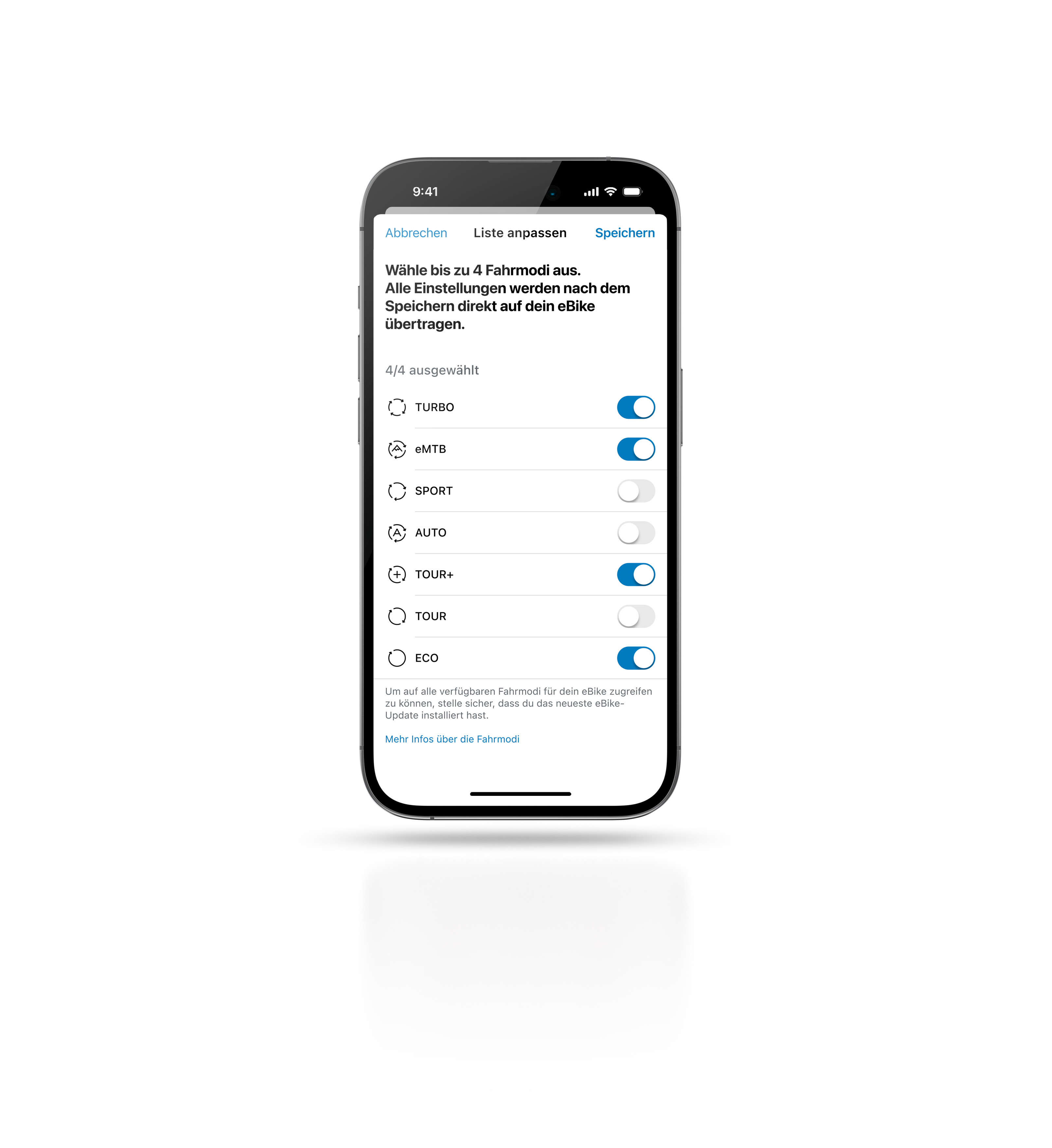 Aus den Fahrmodi, die durch den eBike-Hersteller vordefiniert werden, können Nutzer*innen nun die für sie passenden vier Fahrmodi zusammenstellen.