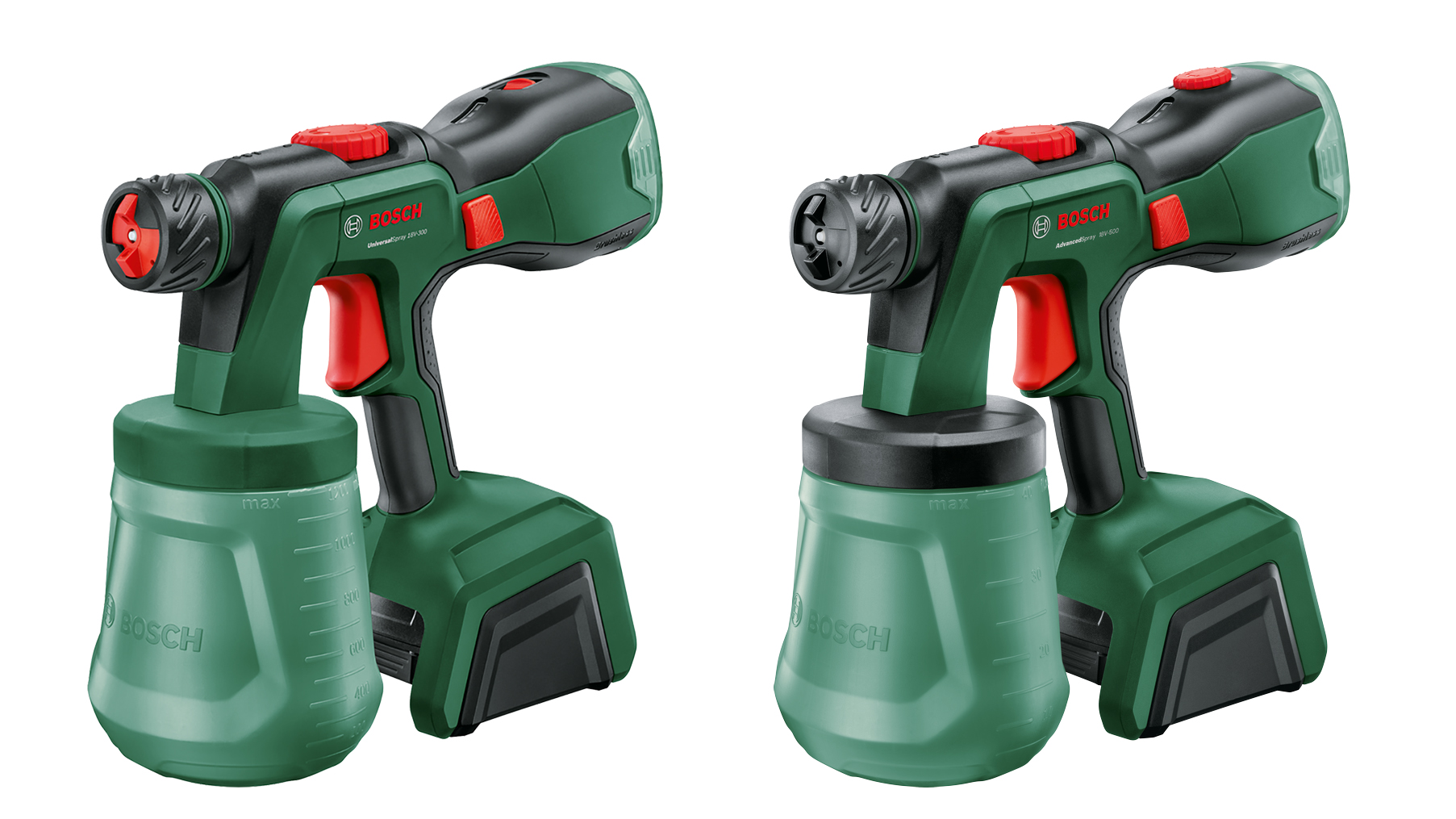 UniversalSpray 18V-300 and AdvancedSpray 18V-500 round out Bosch’s range of cordless paint spray systems for DIYers