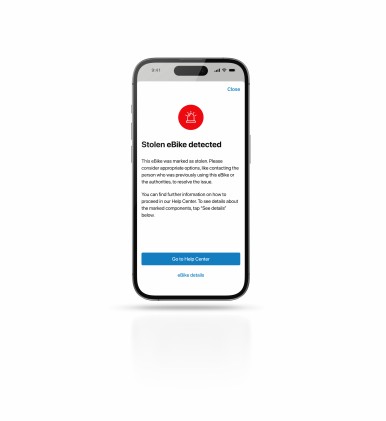 The eBike Flow app automatically blocks connection to eBikes marked as stolen an ...