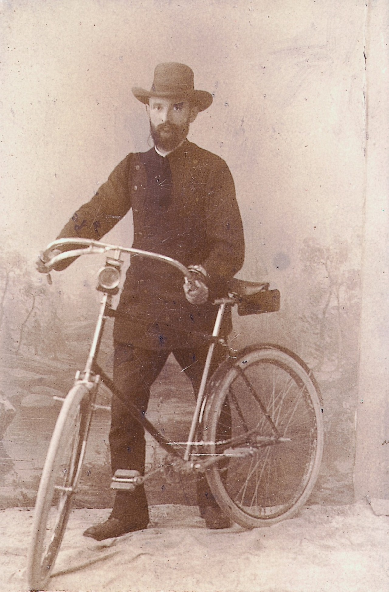 Robert Bosch with his bike 1890 Bosch Media Service