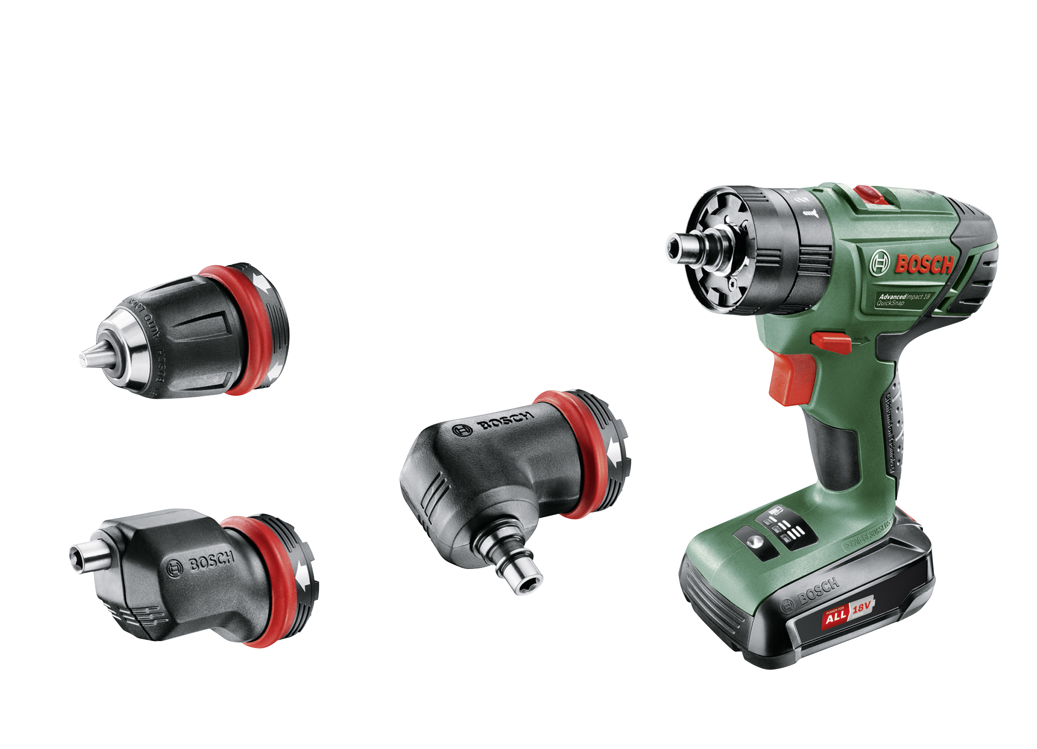 Interchangeable adapters offer maximum flexibility: Bosch AdvancedImpact 18 QuickSnap 