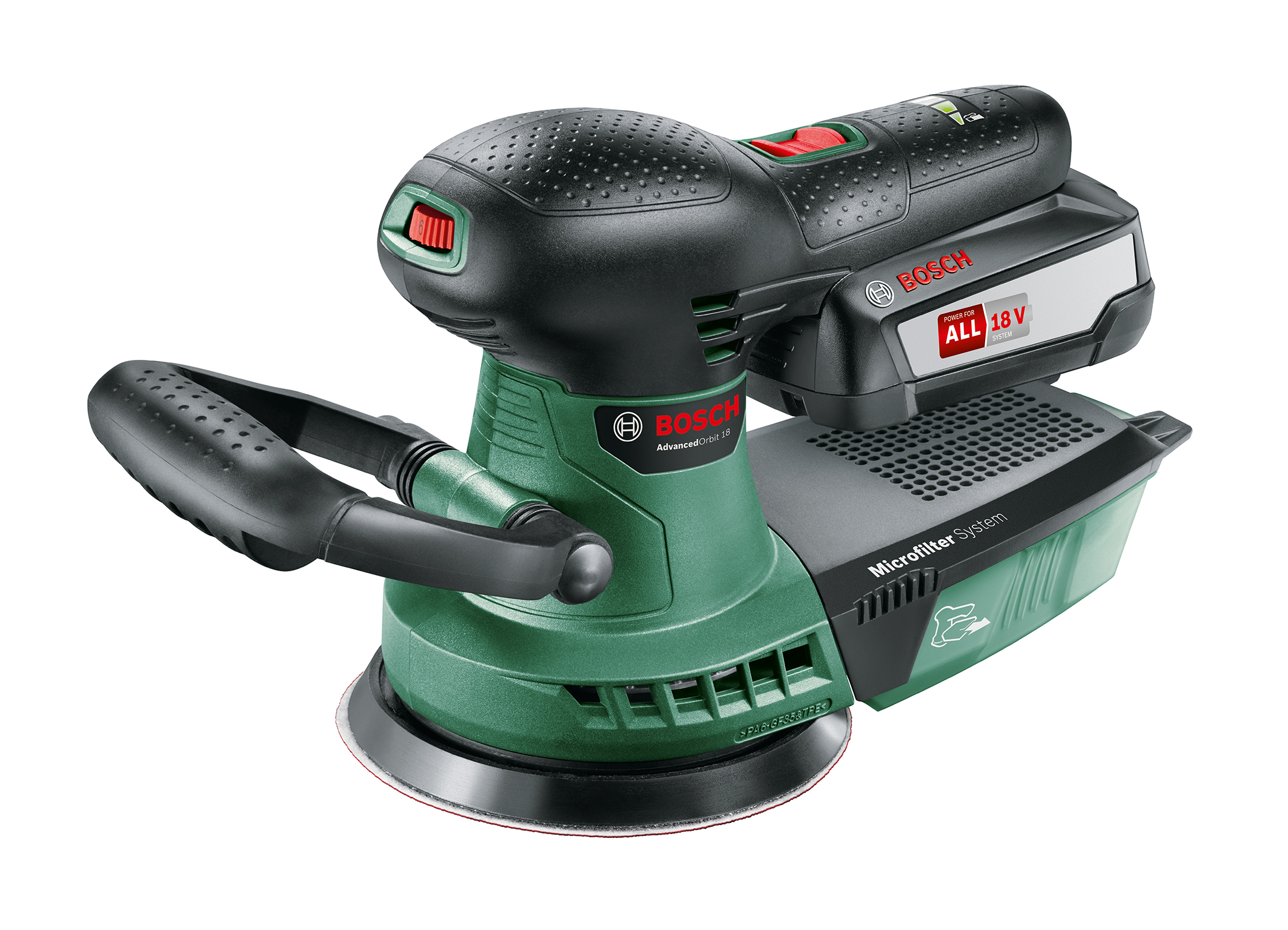 18 volt random orbit sander with ergonomic design: AdvancedOrbit 18 from Bosch for do-it-yourselfers 