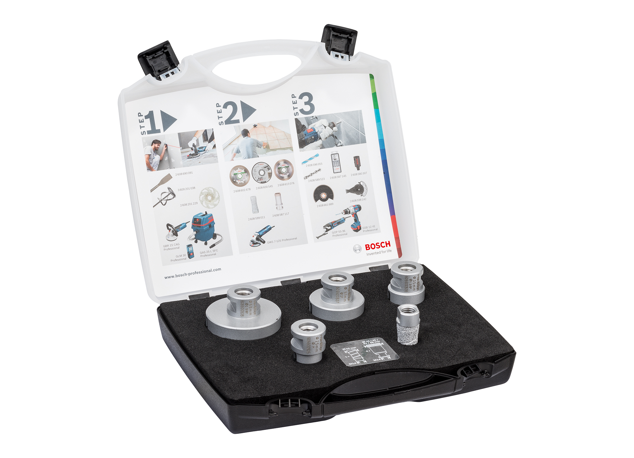 Klein und handlich für den Einsatz vor Ort:  das „Best for Ceramic Dry Speed Set“ von Bosch für Profis 