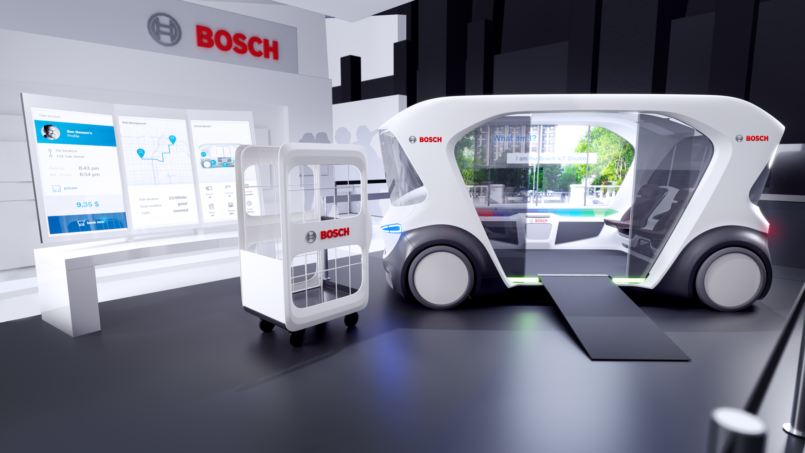 Vylepšený koncept vozidla kyvadlové dopravy Bosch na CES 2020 v Las Vegas