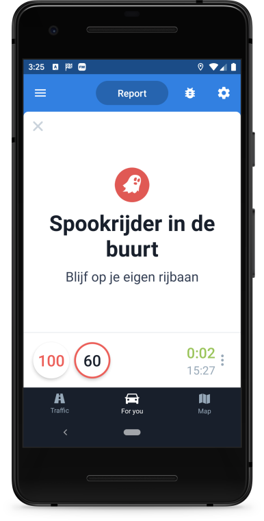 De verkeersapp Flitsmeister waarschuwt gebruikers voor spookrijders