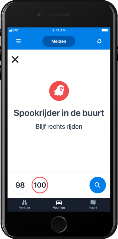 De verkeersapp Flitsmeister waarschuwt gebruikers voor spookrijders