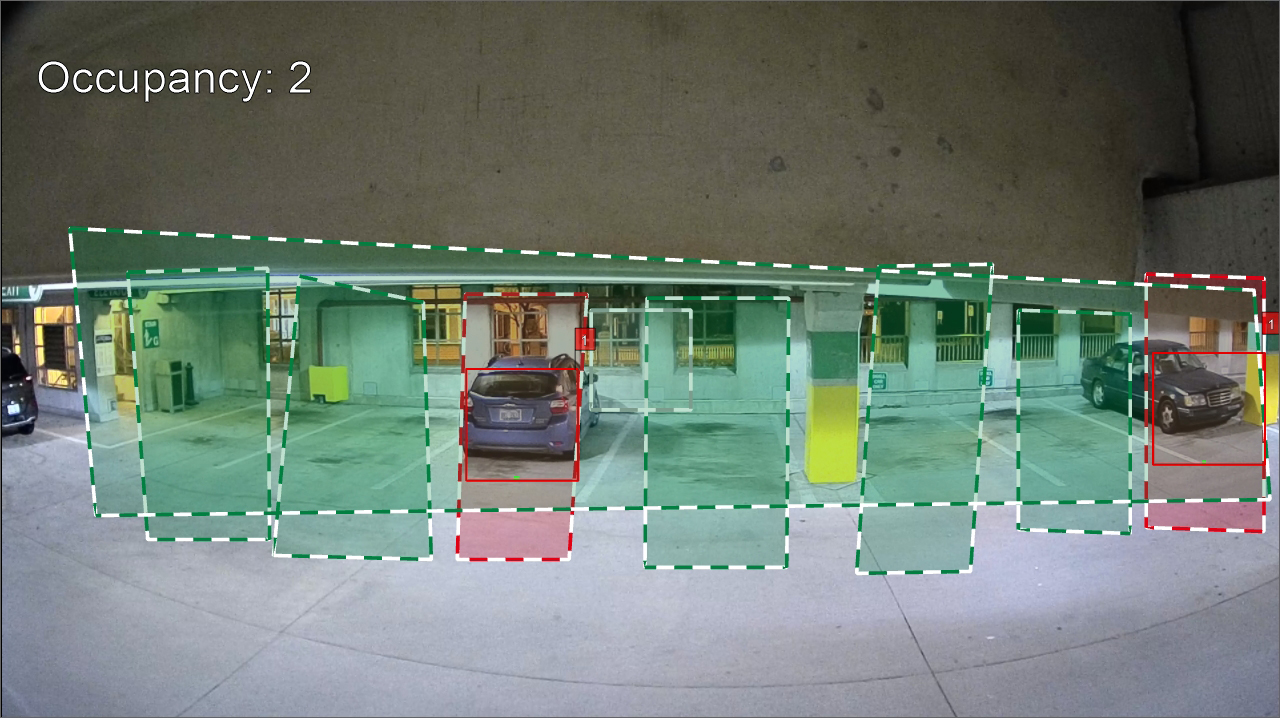With Camera Trainer, the camera can be trained to also analyze stationary situations and compare them over different points in time, for example, determining if parking spots are full or empty.