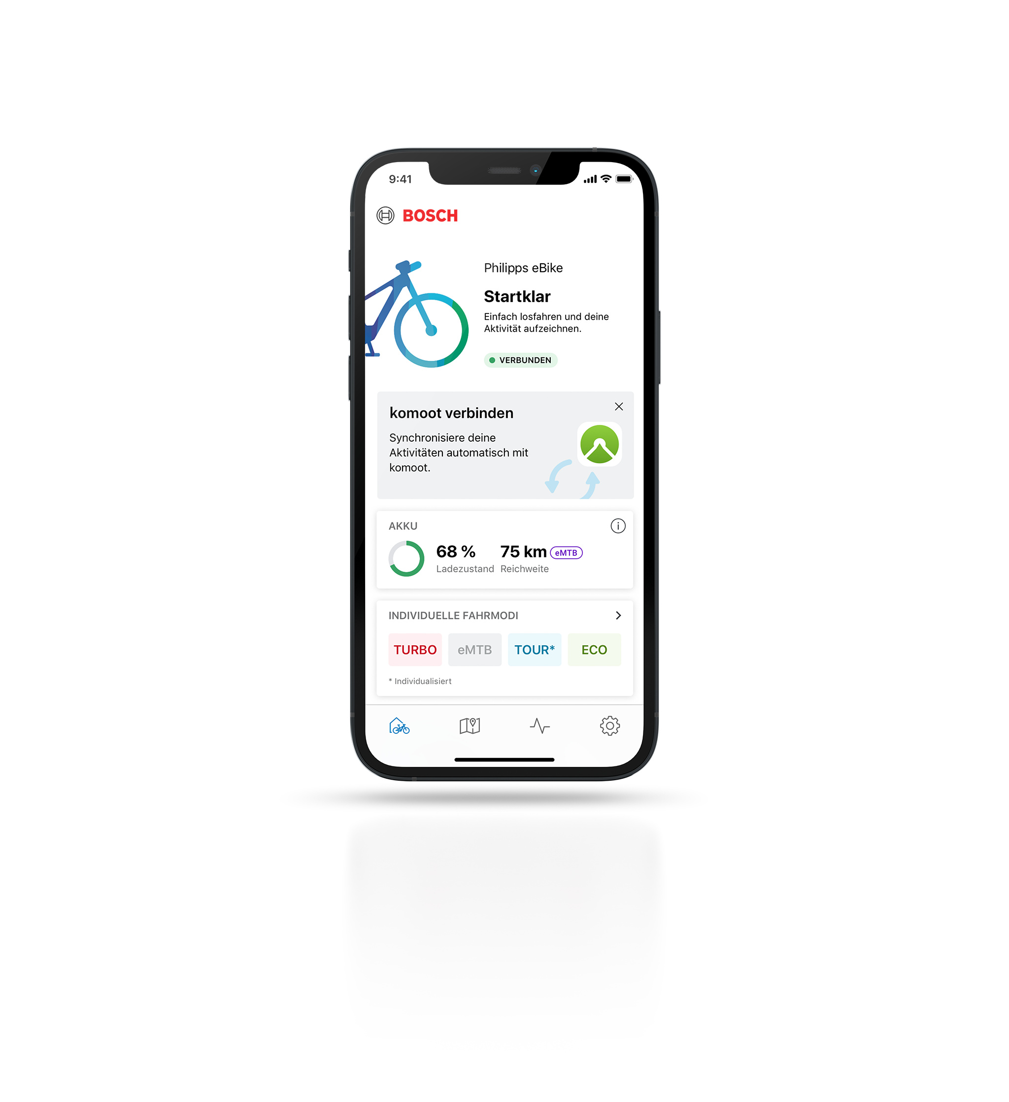 Fahrdaten, die mit der eBike Flow App aufgezeichnet werden, können nun nach der einmaligen Verknüpfung mit komoot oder Strava automatisch an die Apps übertragen werden.