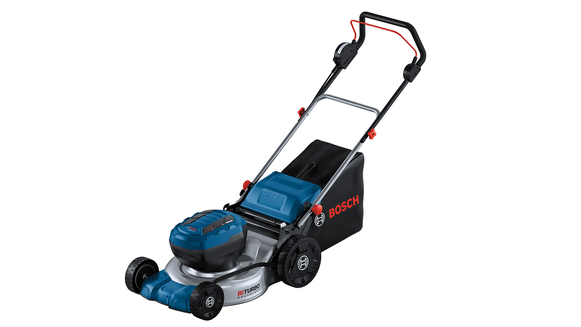 Powerful Bosch Professional cordless lawnmower and dual charger
